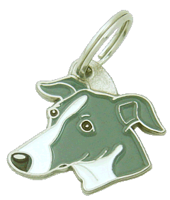Whippet cinza branco <br> (placa de identificação para cães, Gravado incluído)